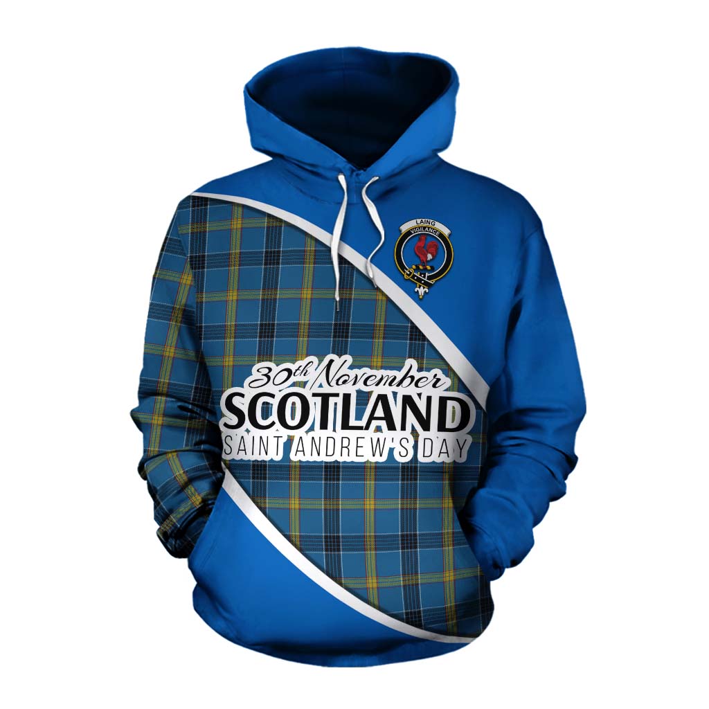 Tartan Vibes Clothing Laing Family Crest Tartan Cotton Hoodie Celebrate Saint Andrew's Day in Style