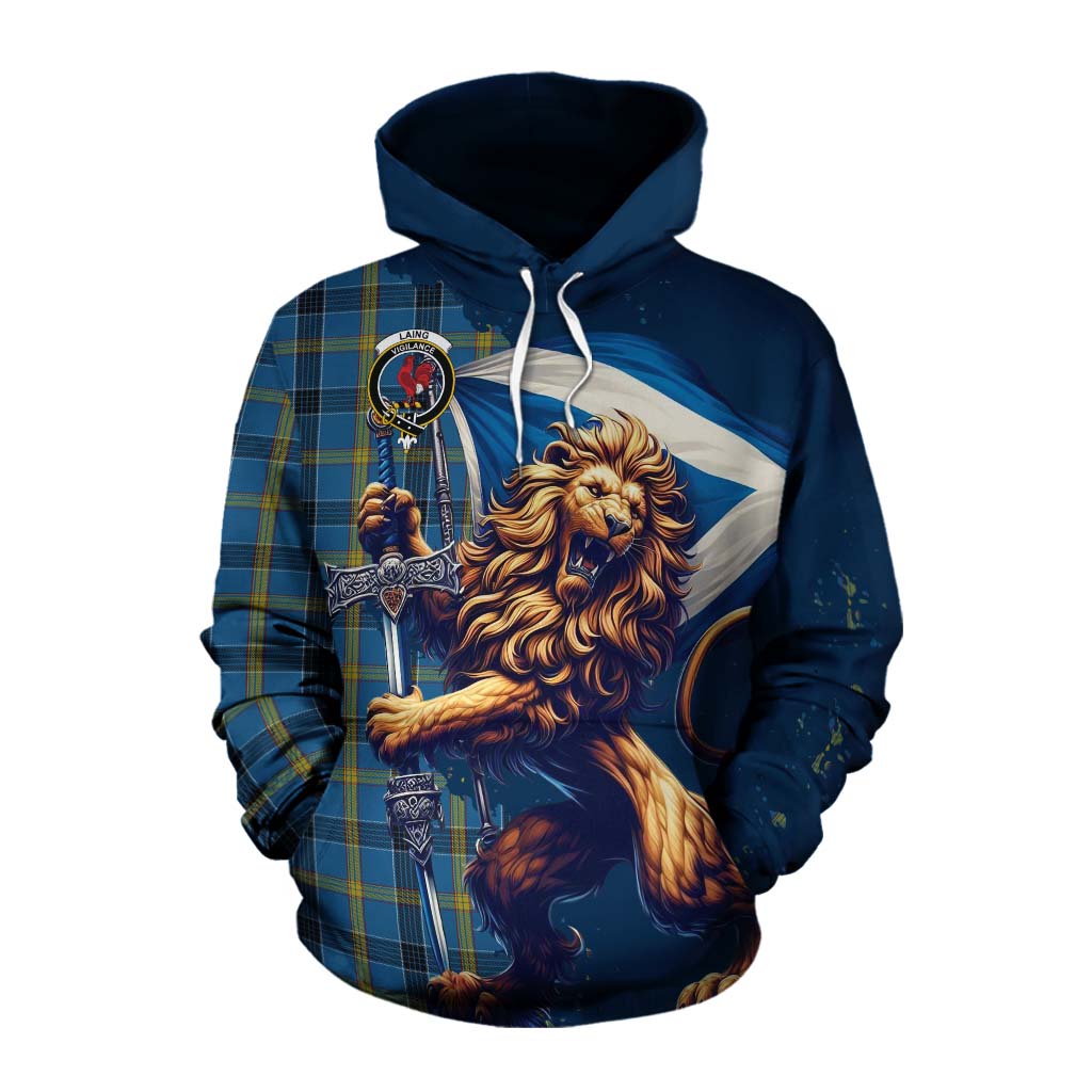 Tartan Vibes Clothing Laing Tartan Family Crest Cotton Hoodie with Scottish Majestic Lion