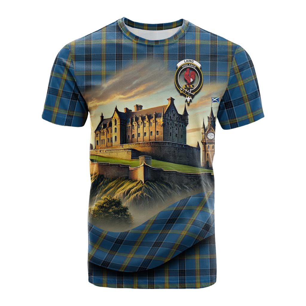 Tartan Vibes Clothing Laing Tartan Family Crest Cotton T-shirt with Scottish Ancient Castle Style