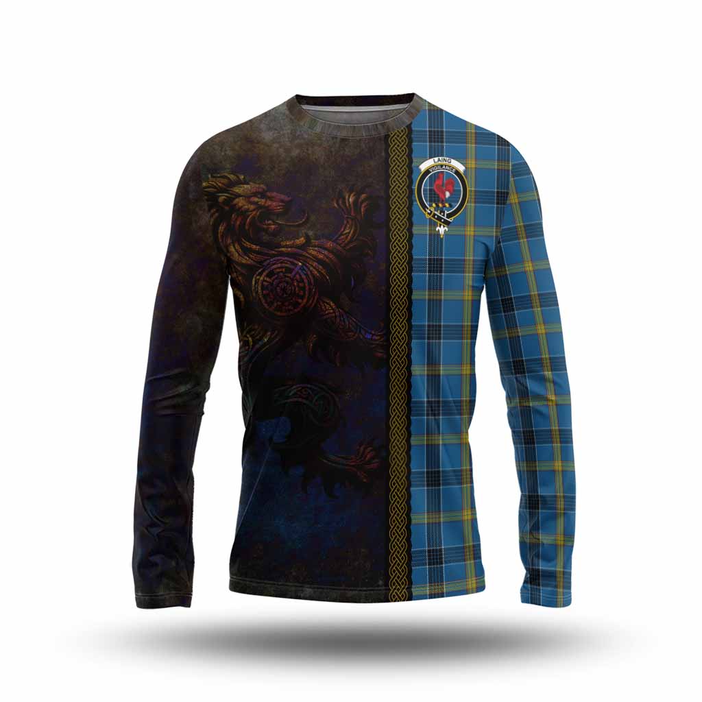 Tartan Vibes Clothing Laing Tartan Family Crest Long Sleeve T-Shirt Alba Gu Brath Be Brave Lion Ancient Style