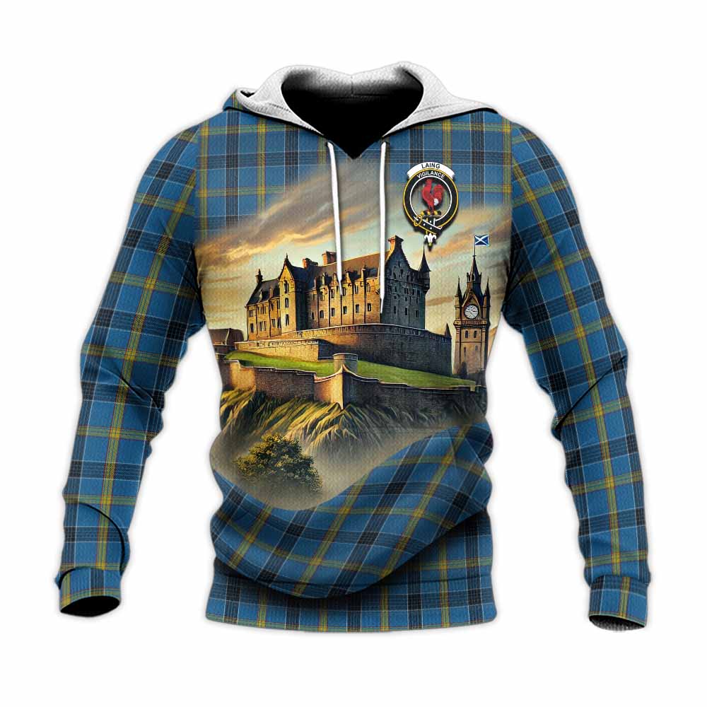 Tartan Vibes Clothing Laing Tartan Family Crest Knitted Hoodie with Scottish Ancient Castle Style
