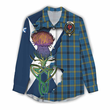 Tartan Vibes Clothing Laing Tartan Family Crest Women's Casual Shirt Scottish Thistle Celtic Inspired