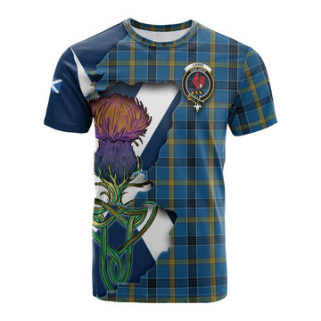 Tartan Vibes Clothing Laing Tartan Family Crest Cotton T-shirt Scottish Thistle Celtic Inspired