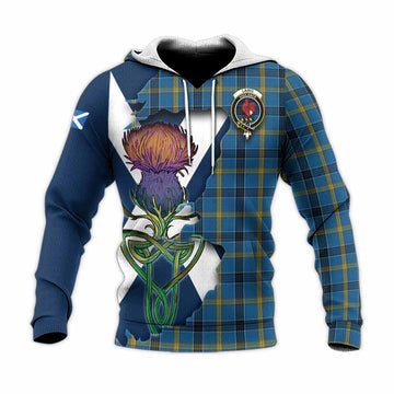 Laing Tartan Family Crest Knitted Hoodie Scottish Thistle Celtic Inspired