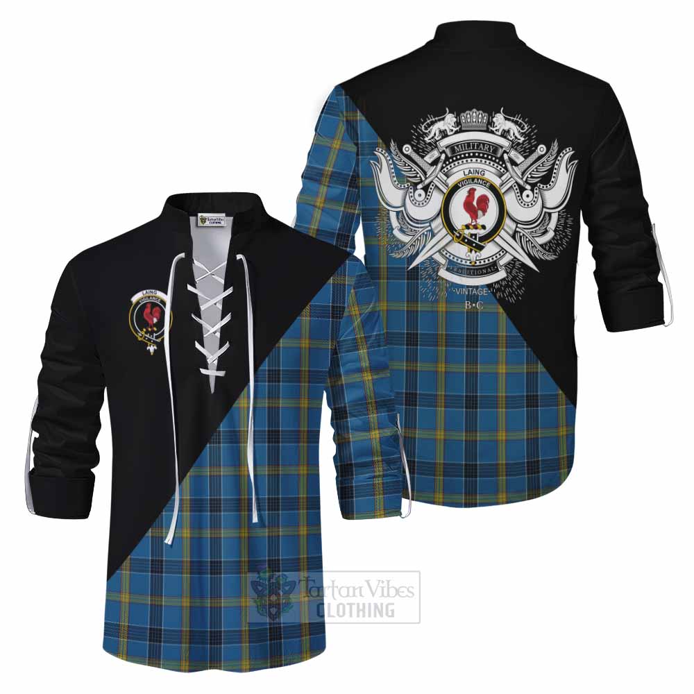 Tartan Vibes Clothing Laing Tartan Ghillie Kilt Shirt with Family Crest and Military Logo Style