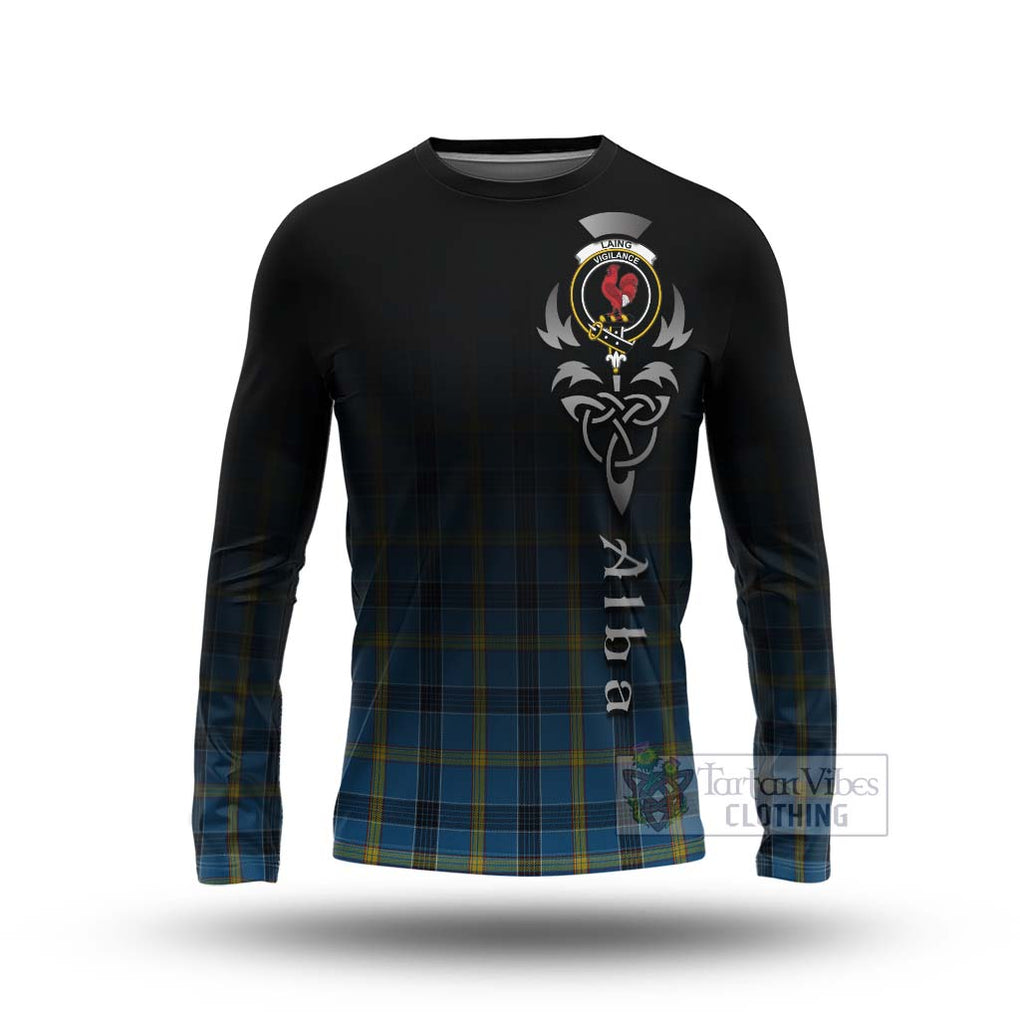 Tartan Vibes Clothing Laing Tartan Long Sleeve T-Shirt Featuring Alba Gu Brath Family Crest Celtic Inspired