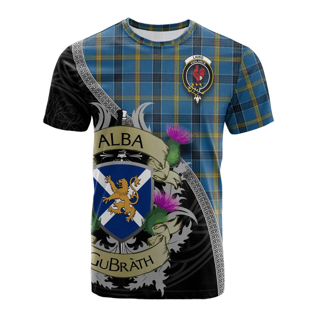Tartan Vibes Clothing Laing Tartan Family Crest Cotton T-shirt Lion Rampant Royal Thistle Shield Celtic Inspired