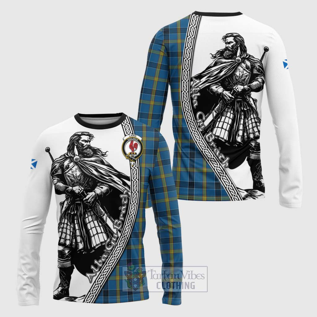 Tartan Vibes Clothing Laing Tartan Clan Crest Long Sleeve T-Shirt with Highlander Warrior Celtic Style
