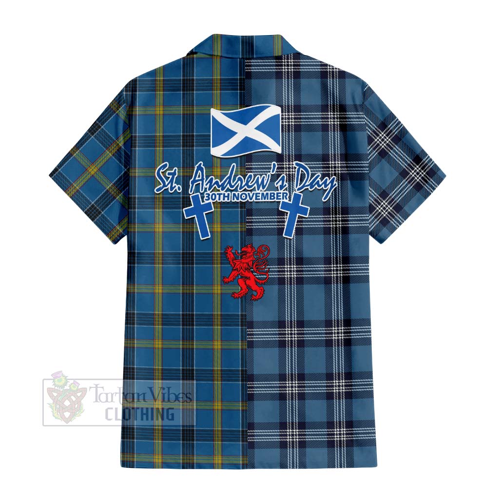 Tartan Vibes Clothing Laing Tartan Short Sleeve Button Shirt Happy St. Andrew's Day Half Tartan Style