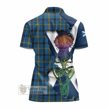 Laing Tartan Family Crest Women's Polo Shirt Scottish Thistle Celtic Inspired