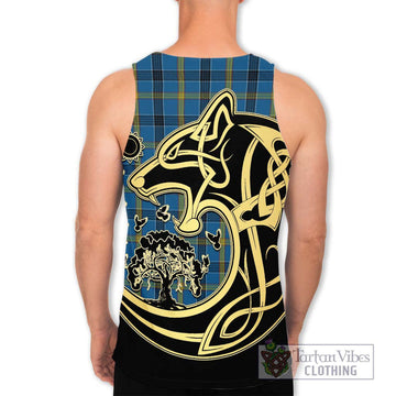 Laing Tartan Men's Tank Top with Family Crest Celtic Wolf Style - Tartan Vibes Clothing