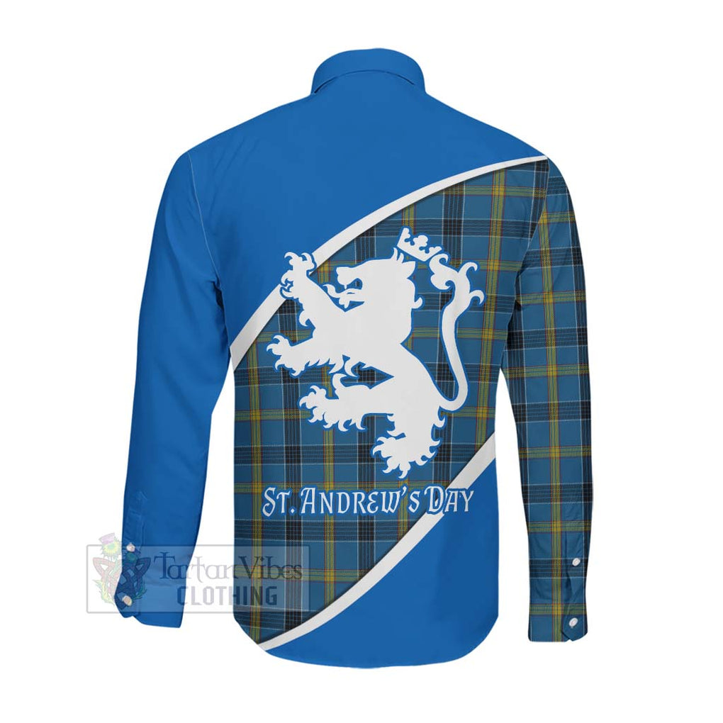 Tartan Vibes Clothing Laing Family Crest Tartan Long Sleeve Button Shirt Celebrate Saint Andrew's Day in Style