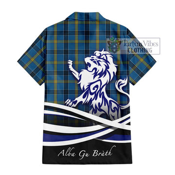 Laing Tartan Short Sleeve Button Shirt with Alba Gu Brath Regal Lion Emblem - Tartanvibesclothing Shop