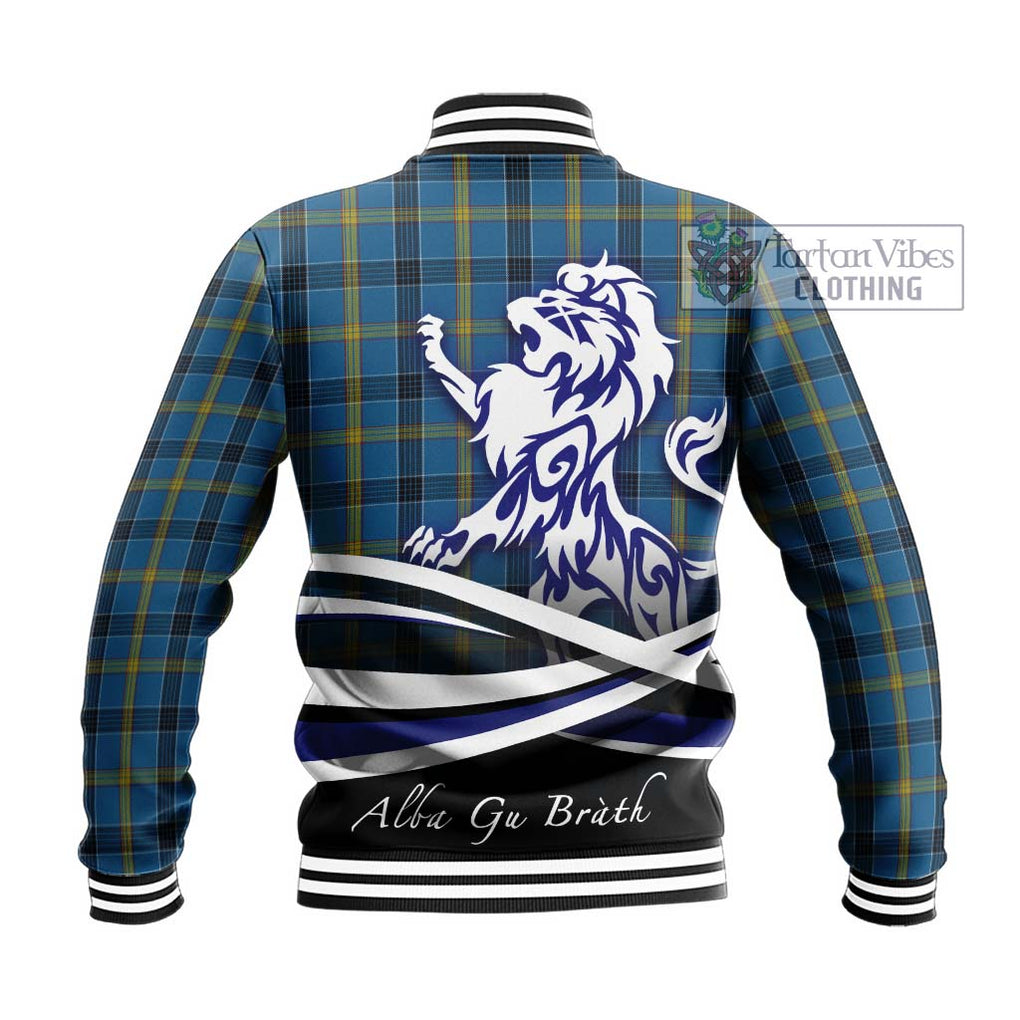Laing Tartan Baseball Jacket with Alba Gu Brath Regal Lion Emblem - Tartanvibesclothing Shop