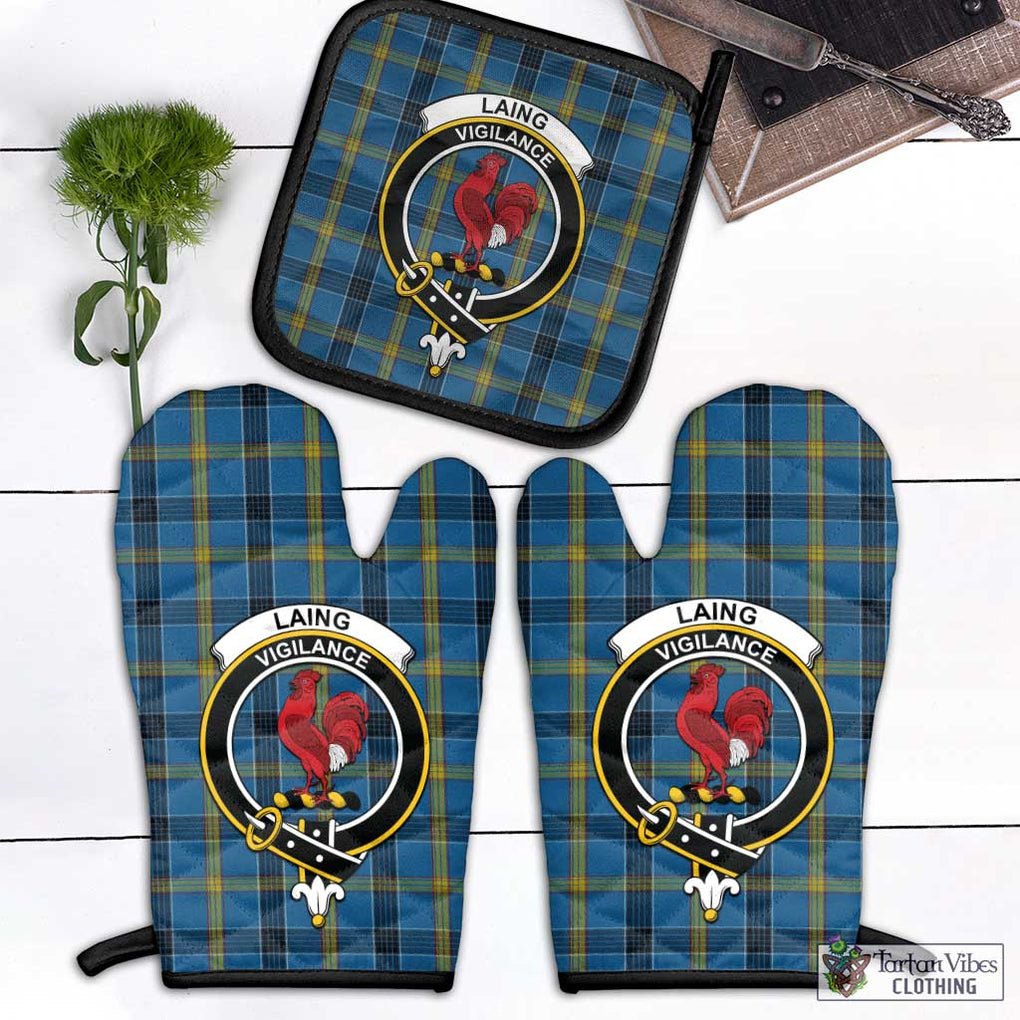 Laing Tartan Combo Oven Mitt & Pot-Holder with Family Crest Combo 1 Oven Mitt & 1 Pot-Holder Black - Tartan Vibes Clothing