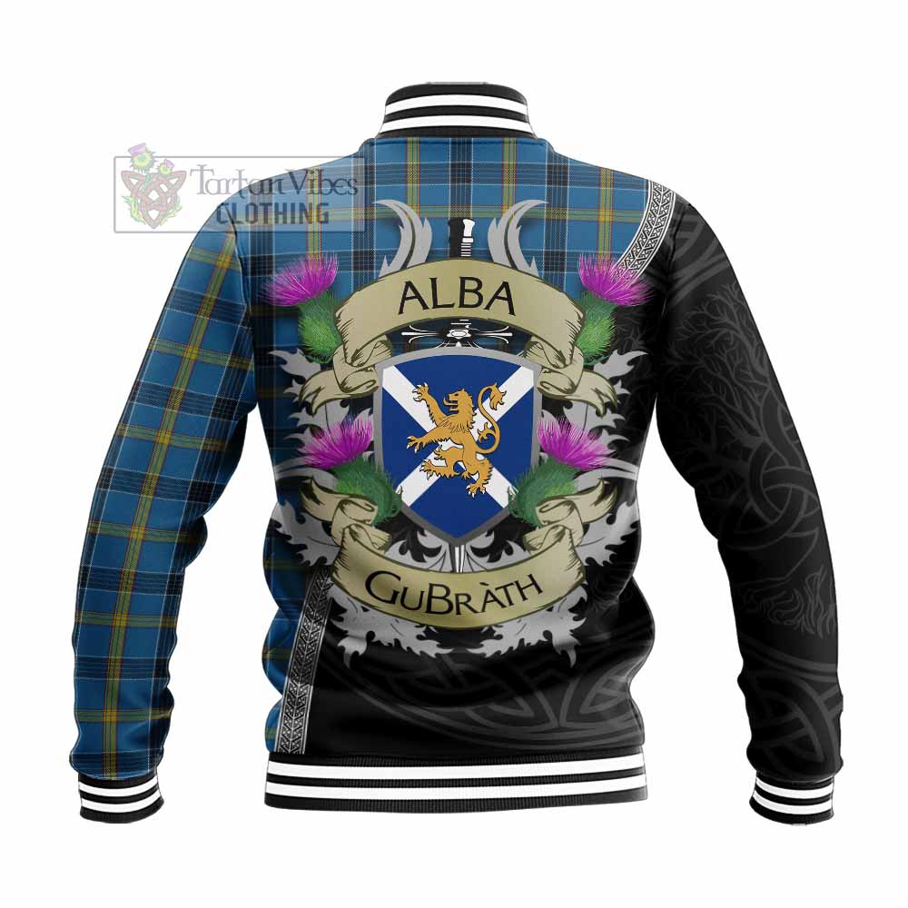 Tartan Vibes Clothing Laing Tartan Family Crest Baseball Jacket Lion Rampant Royal Thistle Shield Celtic Inspired