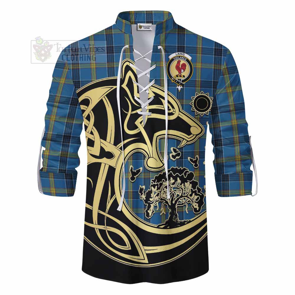 Tartan Vibes Clothing Laing Tartan Ghillie Kilt Shirt with Family Crest Celtic Wolf Style