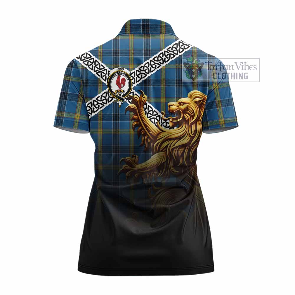 Tartan Vibes Clothing Laing Crest Tartan Women's Polo Shirt with Golden Lion Emblem Celtic Style