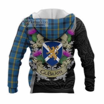 Laing Tartan Family Crest Knitted Hoodie Lion Rampant Royal Thistle Shield Celtic Inspired