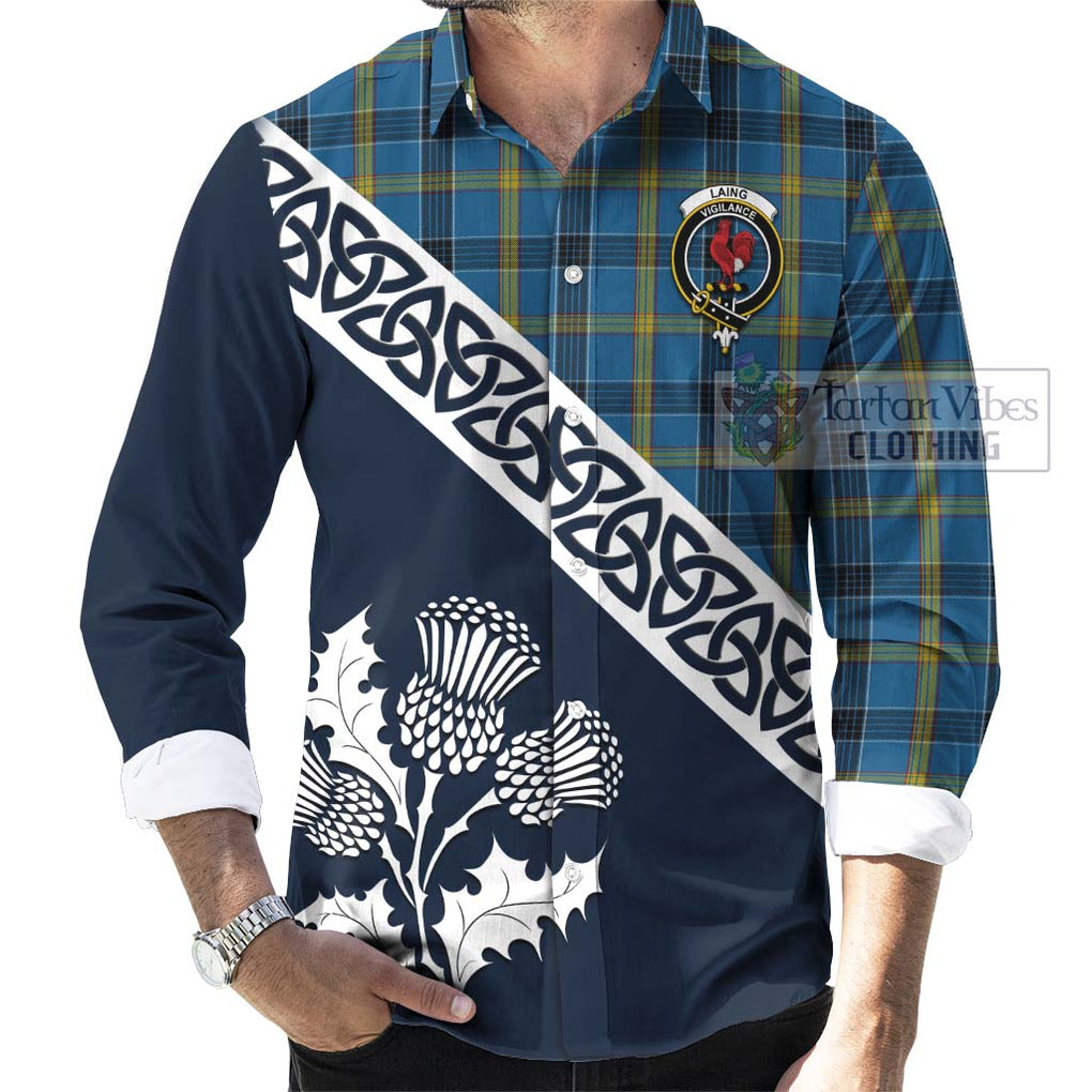 Tartan Vibes Clothing Laing Tartan Long Sleeve Button Shirt Featuring Thistle and Scotland Map