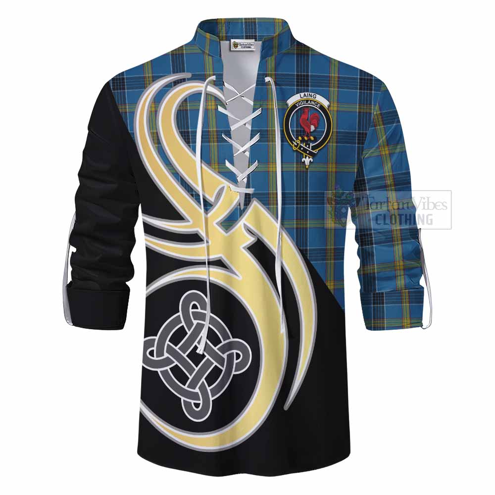 Tartan Vibes Clothing Laing Tartan Ghillie Kilt Shirt with Family Crest and Celtic Symbol Style