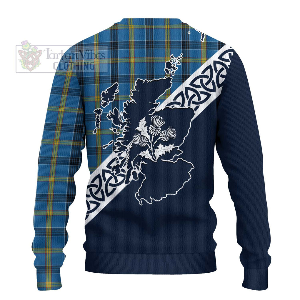 Tartan Vibes Clothing Laing Tartan Knitted Sweater Featuring Thistle and Scotland Map