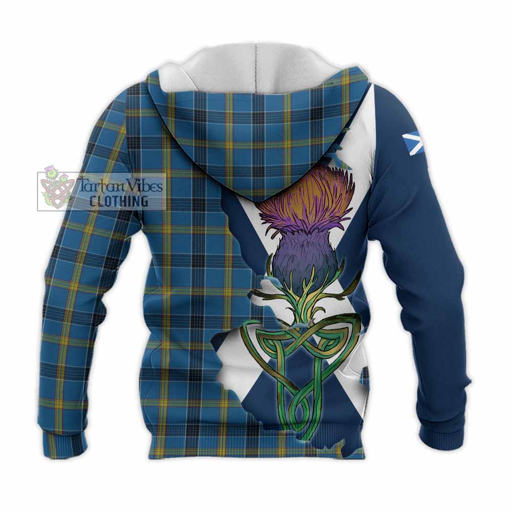 Tartan Vibes Clothing Laing Tartan Family Crest Knitted Hoodie Scottish Thistle Celtic Inspired