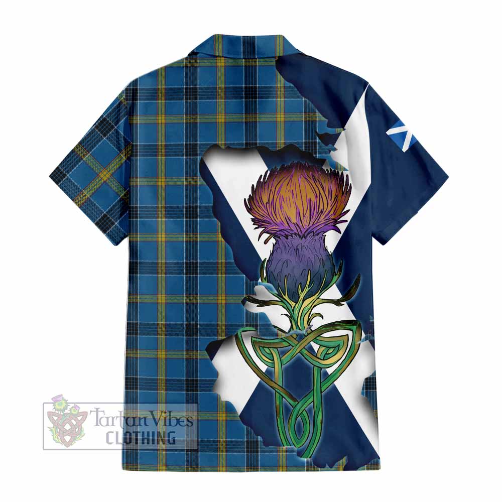 Tartan Vibes Clothing Laing Tartan Family Crest Short Sleeve Button Shirt Scottish Thistle Celtic Inspired