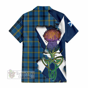 Laing Tartan Family Crest Hawaiian Shirt Scottish Thistle Celtic Inspired