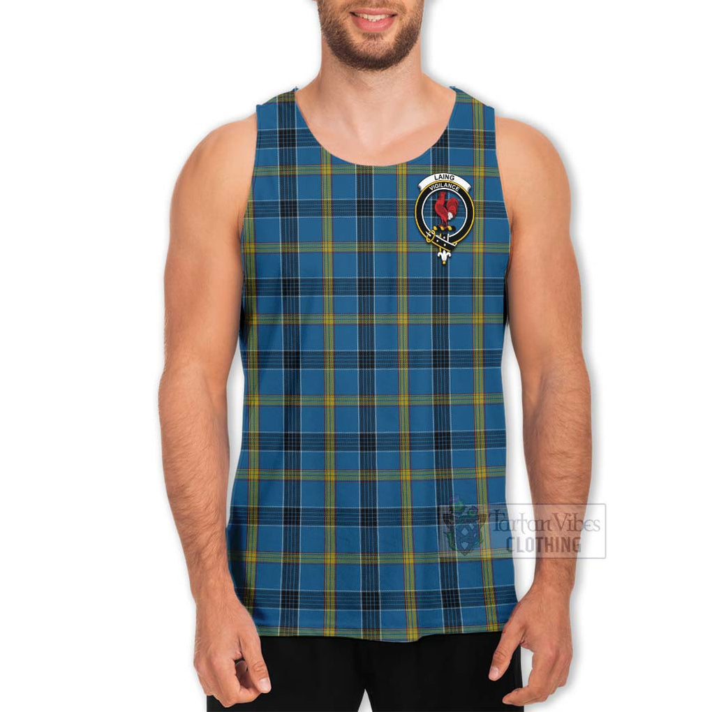 Tartan Vibes Clothing Laing Tartan Men's Tank Top with Family Crest and Bearded Skull Holding Bottles of Whiskey