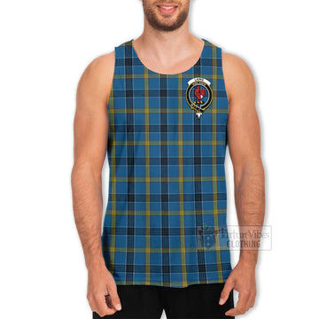 Tartan Vibes Clothing Laing Tartan Men's Tank Top with Family Crest and Bearded Skull Holding Bottles of Whiskey
