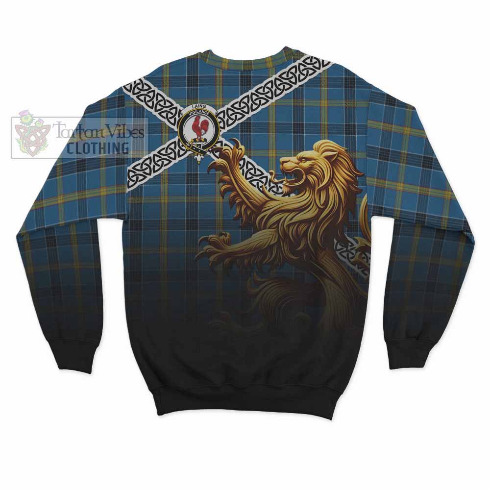 Tartan Vibes Clothing Laing Crest Tartan Sweatshirt with Golden Lion Emblem Celtic Style