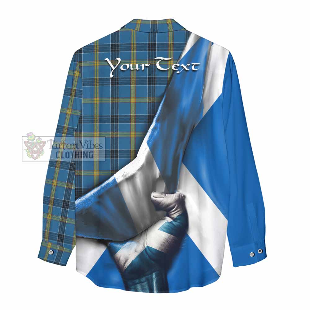 Tartan Vibes Clothing Laing Tartan Women's Casual Shirt with Family Crest Scotland Patriotic Style