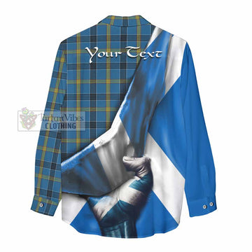 Tartan Vibes Clothing Laing Tartan Women's Casual Shirt with Family Crest Scotland Patriotic Style