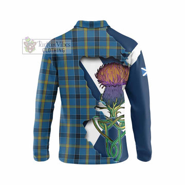 Laing Tartan Family Crest Long Sleeve Polo Shirt Scottish Thistle Celtic Inspired