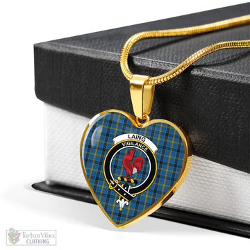 Laing Tartan Heart Necklace with Family Crest