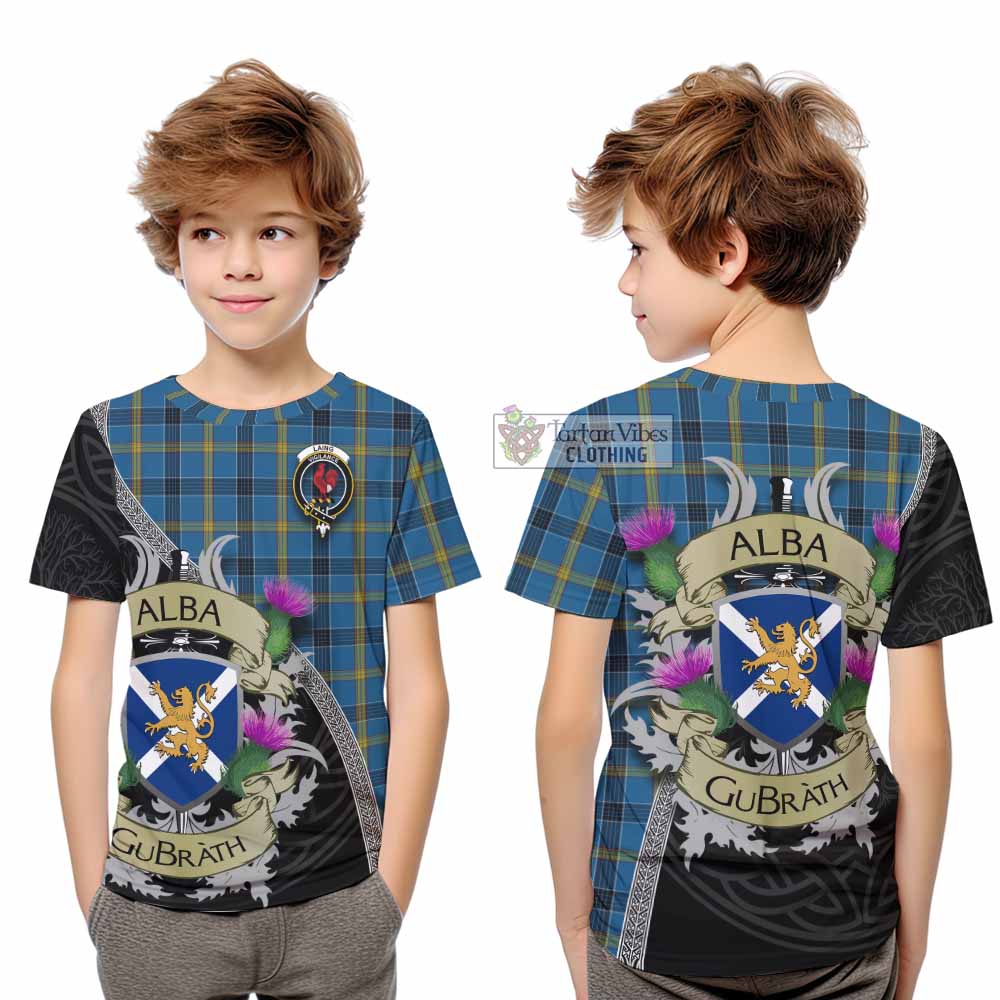 Tartan Vibes Clothing Laing Tartan Family Crest Kid T-Shirt Lion Rampant Royal Thistle Shield Celtic Inspired