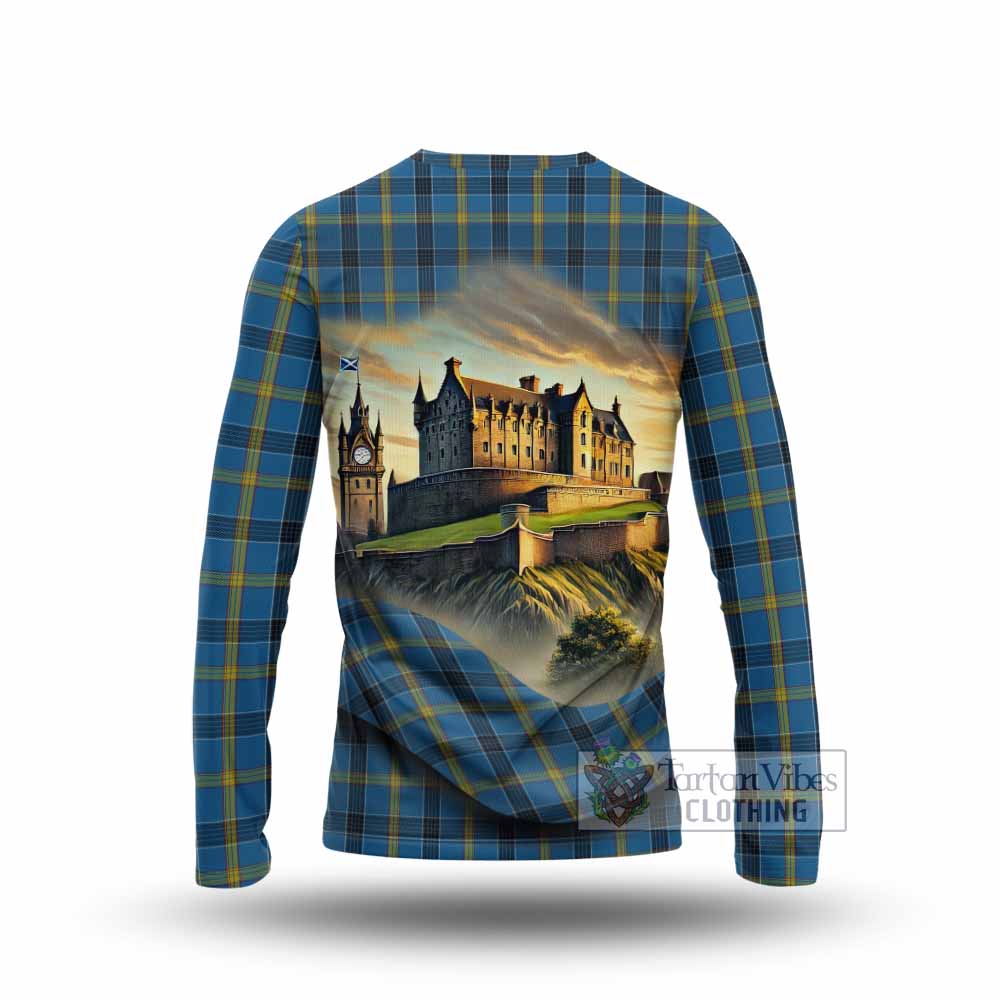 Tartan Vibes Clothing Laing Tartan Family Crest Long Sleeve T-Shirt with Scottish Ancient Castle Style