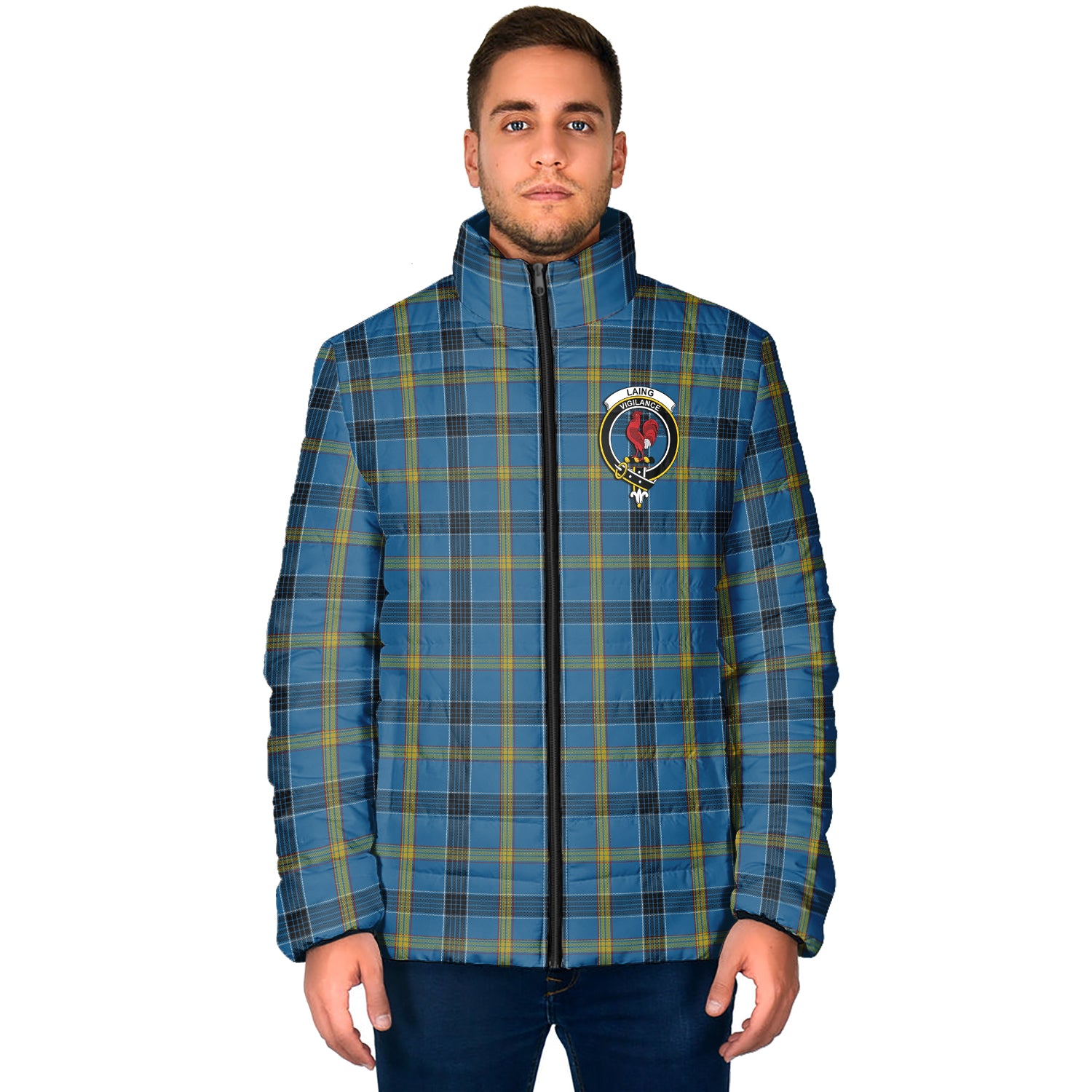 Laing Tartan Padded Jacket with Family Crest - Tartan Vibes Clothing