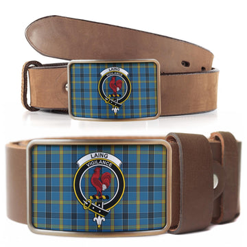 Laing Tartan Belt Buckles with Family Crest