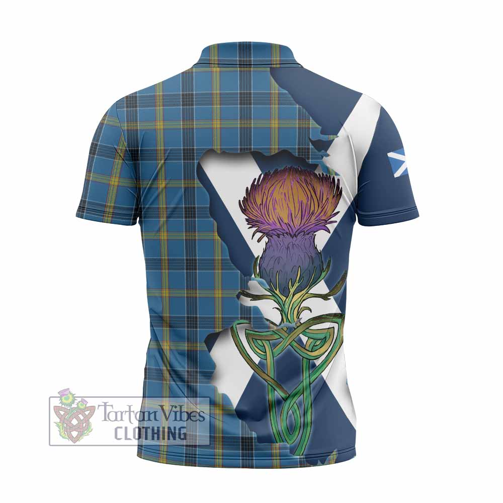 Tartan Vibes Clothing Laing Tartan Family Crest Zipper Polo Shirt Scottish Thistle Celtic Inspired