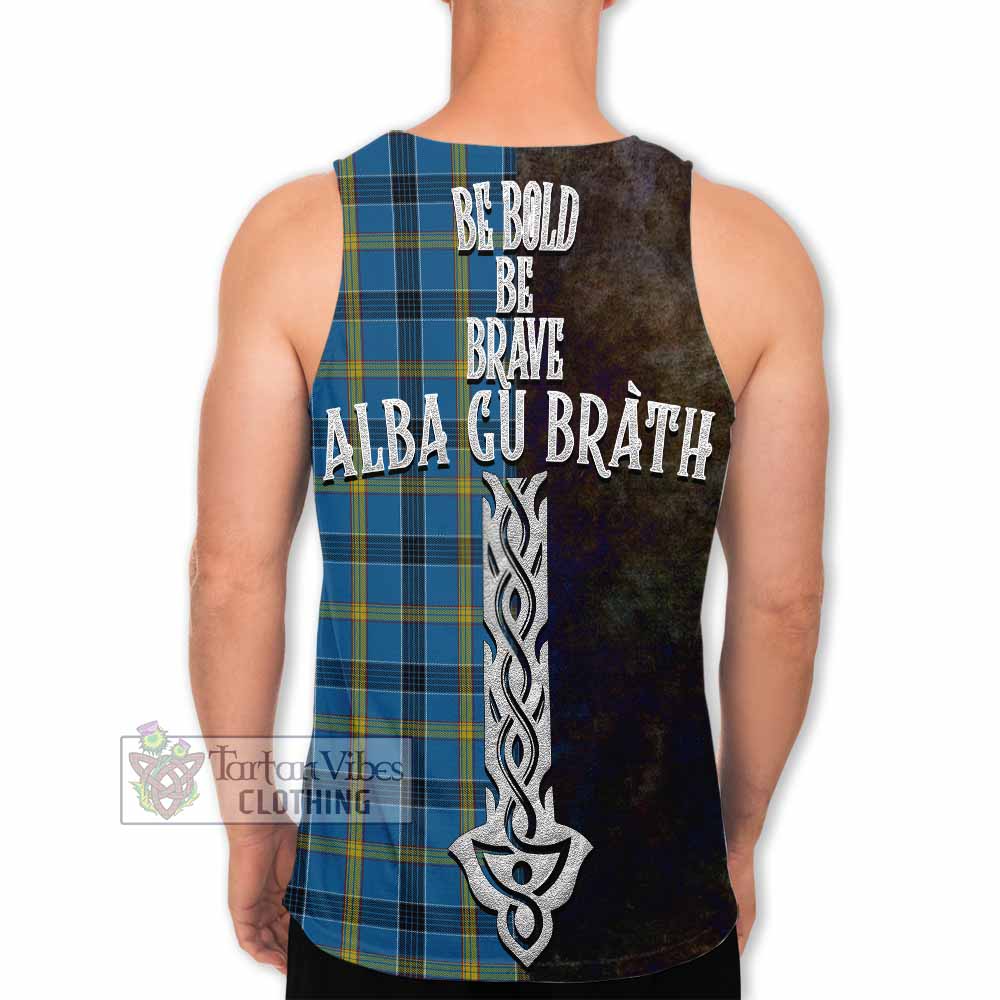 Tartan Vibes Clothing Laing Tartan Family Crest Men's Tank Top Alba Gu Brath Be Brave Lion Ancient Style