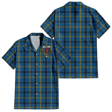 Laing Tartan Short Sleeve Button Down Shirt with Family Crest