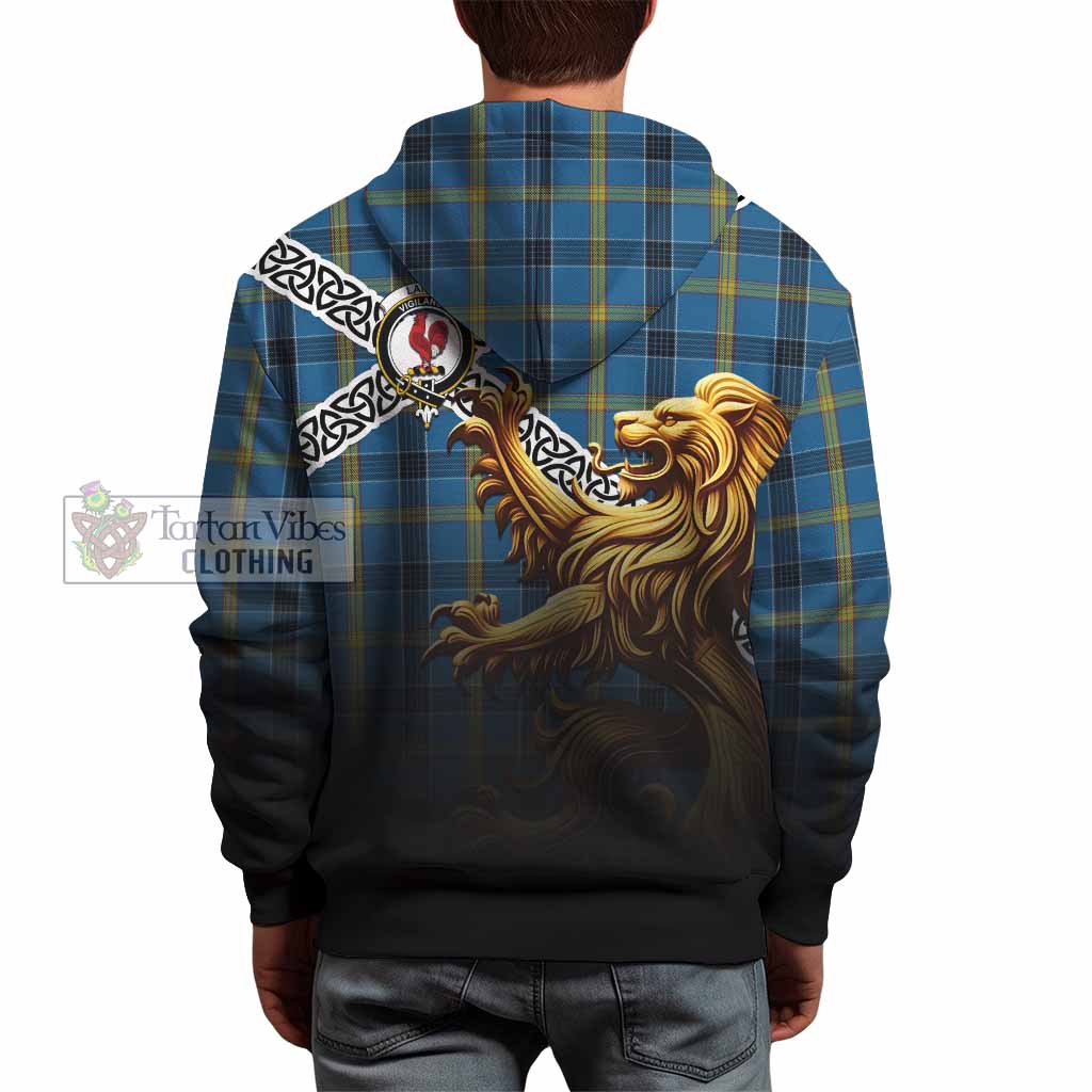 Tartan Vibes Clothing Laing Crest Tartan Hoodie with Golden Lion Emblem Celtic Style