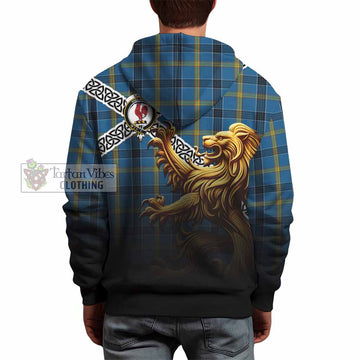Laing Crest Tartan Hoodie with Golden Lion Emblem Celtic Style