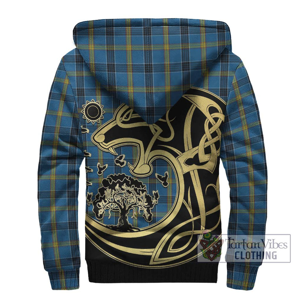 Laing Tartan Sherpa Hoodie with Family Crest Celtic Wolf Style - Tartan Vibes Clothing