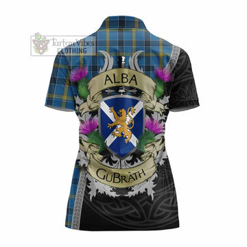 Laing Tartan Family Crest Women's Polo Shirt Lion Rampant Royal Thistle Shield Celtic Inspired