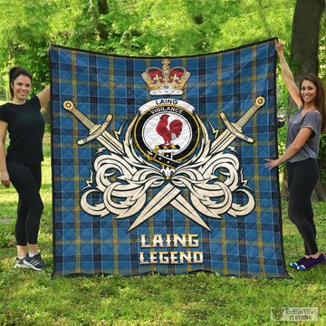 Laing Tartan Quilt with Clan Crest and the Golden Sword of Courageous Legacy