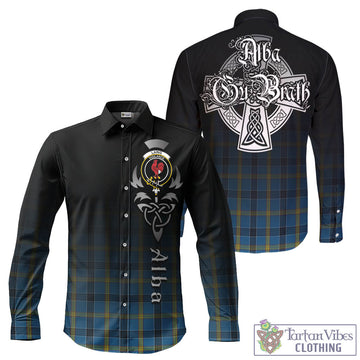 Laing Tartan Long Sleeve Button Up Featuring Alba Gu Brath Family Crest Celtic Inspired