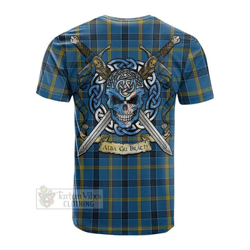 Tartan Vibes Clothing Laing Tartan Cotton T-shirt with Family Crest Celtic Skull Style